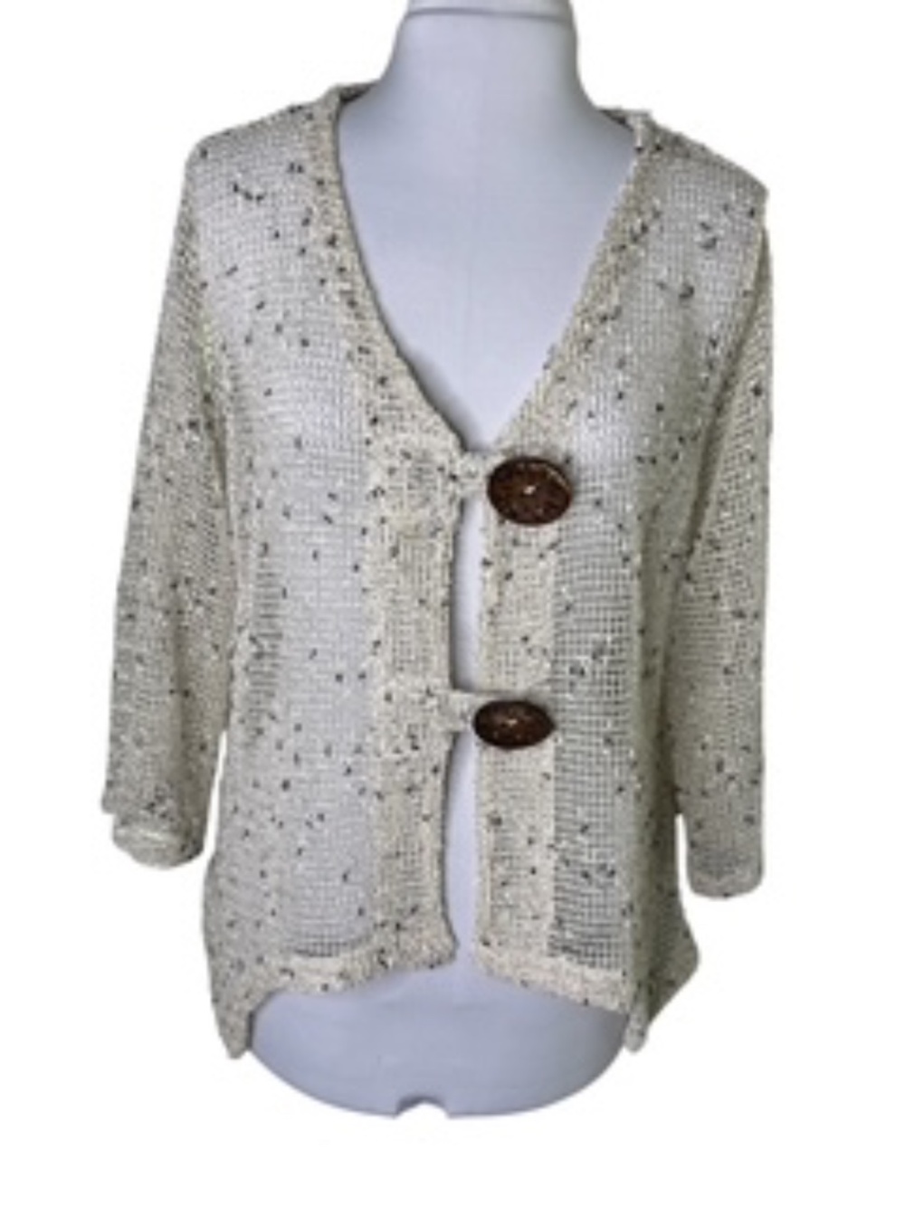 Nina Leonard Mesh Knit Button Cardigan 3/4 Sleeve Large Buttons Size XL
